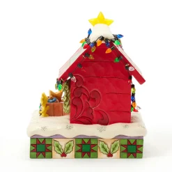 Jim Shore Peanuts Snoopy Decorating Doghouse Light-Up Figurine, 6.3