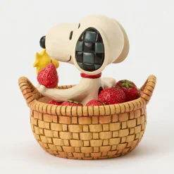 Jim Shore Peanuts Snoopy in Strawberry Basket Figurine, 4.9" H