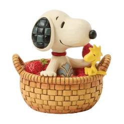 Jim Shore Peanuts Snoopy in Strawberry Basket Figurine, 4.9" H