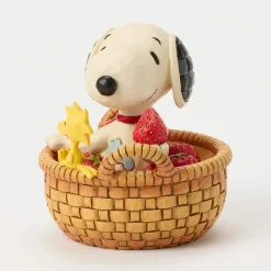 Jim Shore Peanuts Snoopy in Strawberry Basket Figurine, 4.9