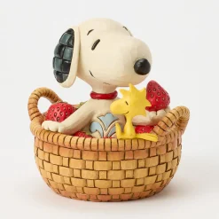 Jim Shore Peanuts Snoopy in Strawberry Basket Figurine, 4.9