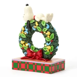 Jim Shore Peanuts Snoopy Sleeping on Light-Up Wreath Figurine, 7.13