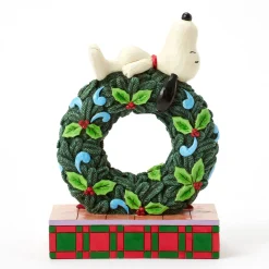 Jim Shore Peanuts Snoopy Sleeping on Light-Up Wreath Figurine, 7.13