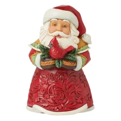 Jim Shore Santa With Cardinal Mini Figurine, 3.5"