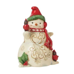 Jim Shore Snowman With Earmuffs and Cardinal Figurine, 5.5"