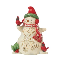 Jim Shore Snowman With Earmuffs and Cardinal Figurine, 5.5