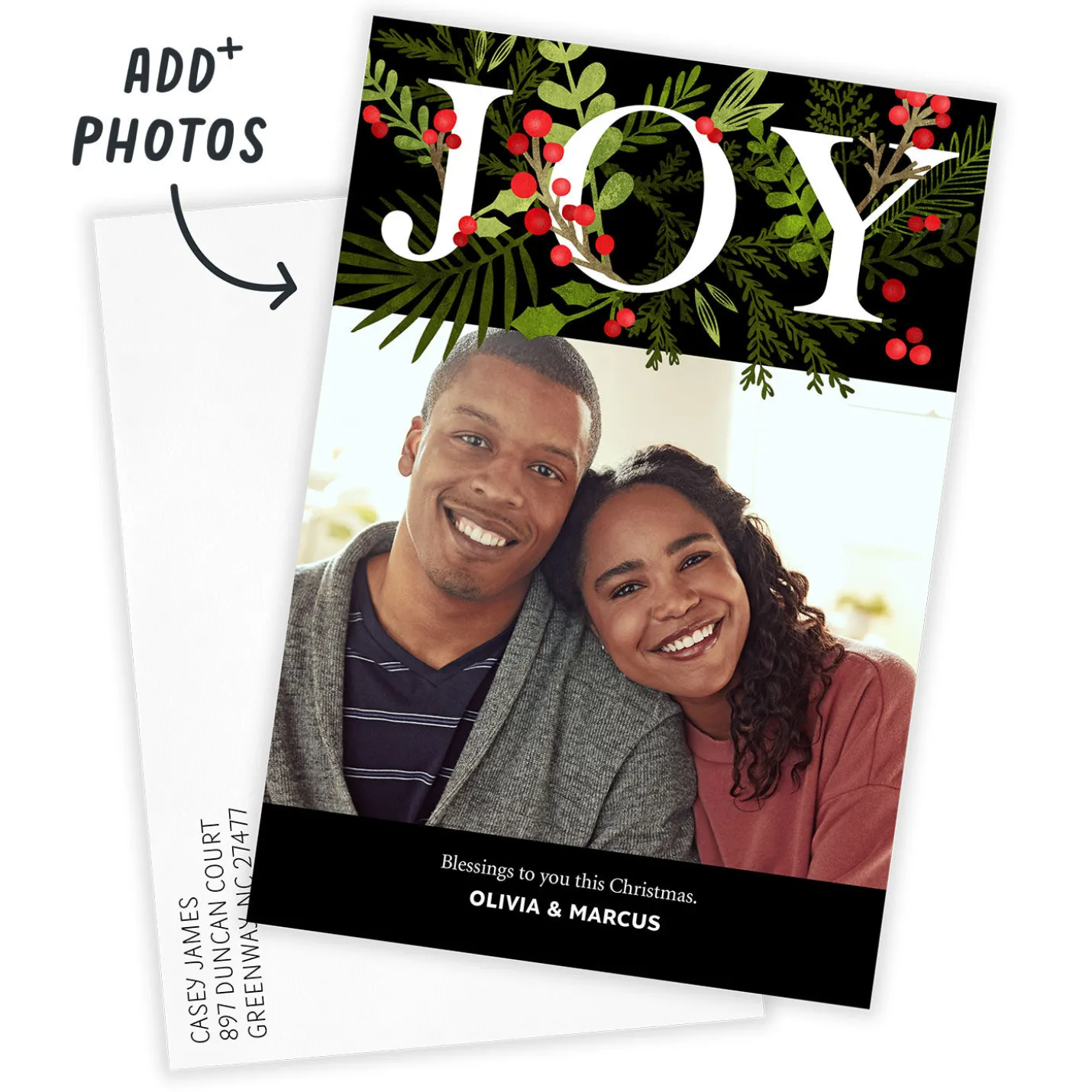 Joy Festive Wreath Flat Christmas Photo Card