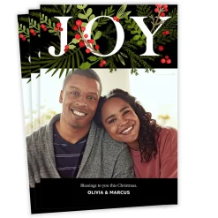 Joy Festive Wreath Flat Christmas Photo Card