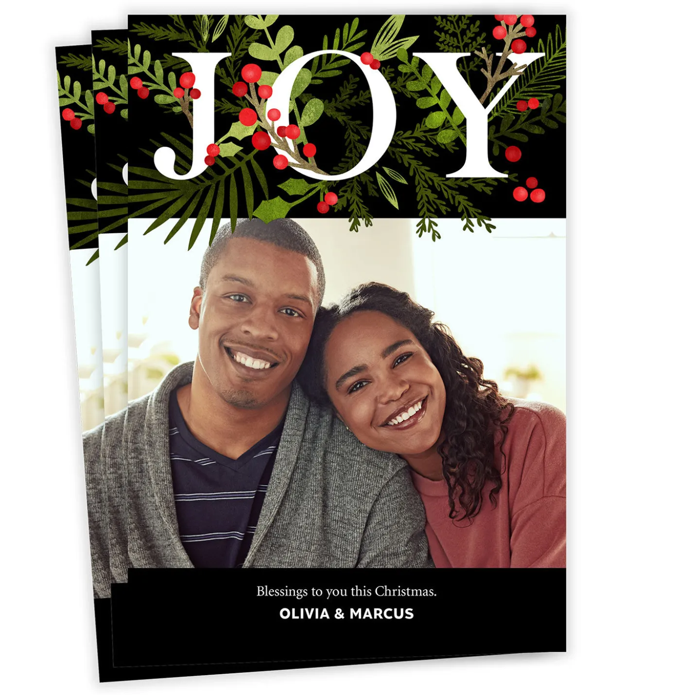 Joy Festive Wreath Flat Christmas Photo Card
