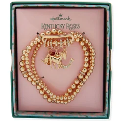 Kentucky Roses Gold Metal Beaded Bracelets With Charms, Set of 3