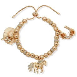 Kentucky Roses Gold Metal Beaded Bracelet With Charms