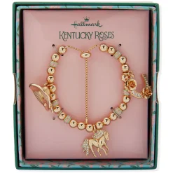 Kentucky Roses Gold Metal Beaded Bracelet With Charms