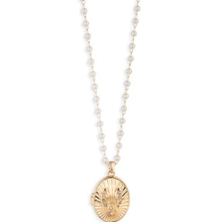 Kentucky Roses Gold Metal Necklace With Horseshoe Locket and Faux Pearls