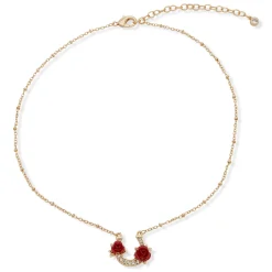 Kentucky Roses Gold Metal Necklace With Crystal Horseshoe and Roses Pendant