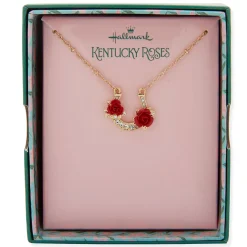 Kentucky Roses Gold Metal Necklace With Crystal Horseshoe and Roses Pendant