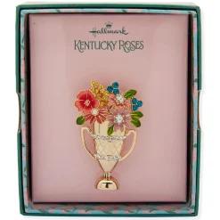 Kentucky Roses Gold Metal Trophy Pin With Enamel and Crystal Flowers