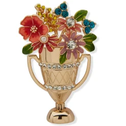 Kentucky Roses Gold Metal Trophy Pin With Enamel and Crystal Flowers