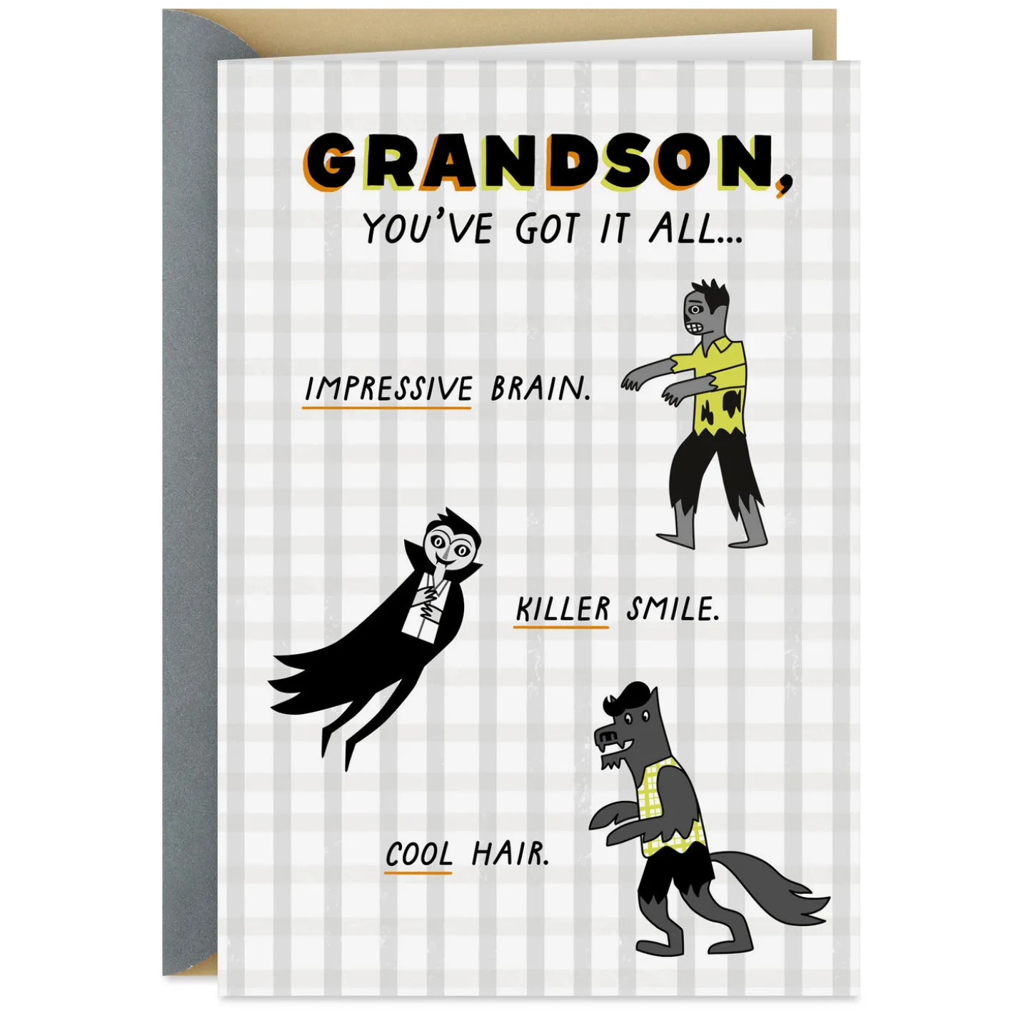 Killer Smile, Cool Hair Halloween Card for Grandson