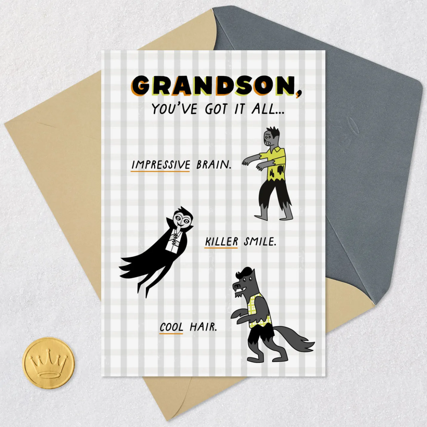 Killer Smile, Cool Hair Halloween Card for Grandson