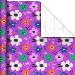 Lavender-Scented Bold Flowers on Purple Wrapping Paper Roll, 15 sq. ft.