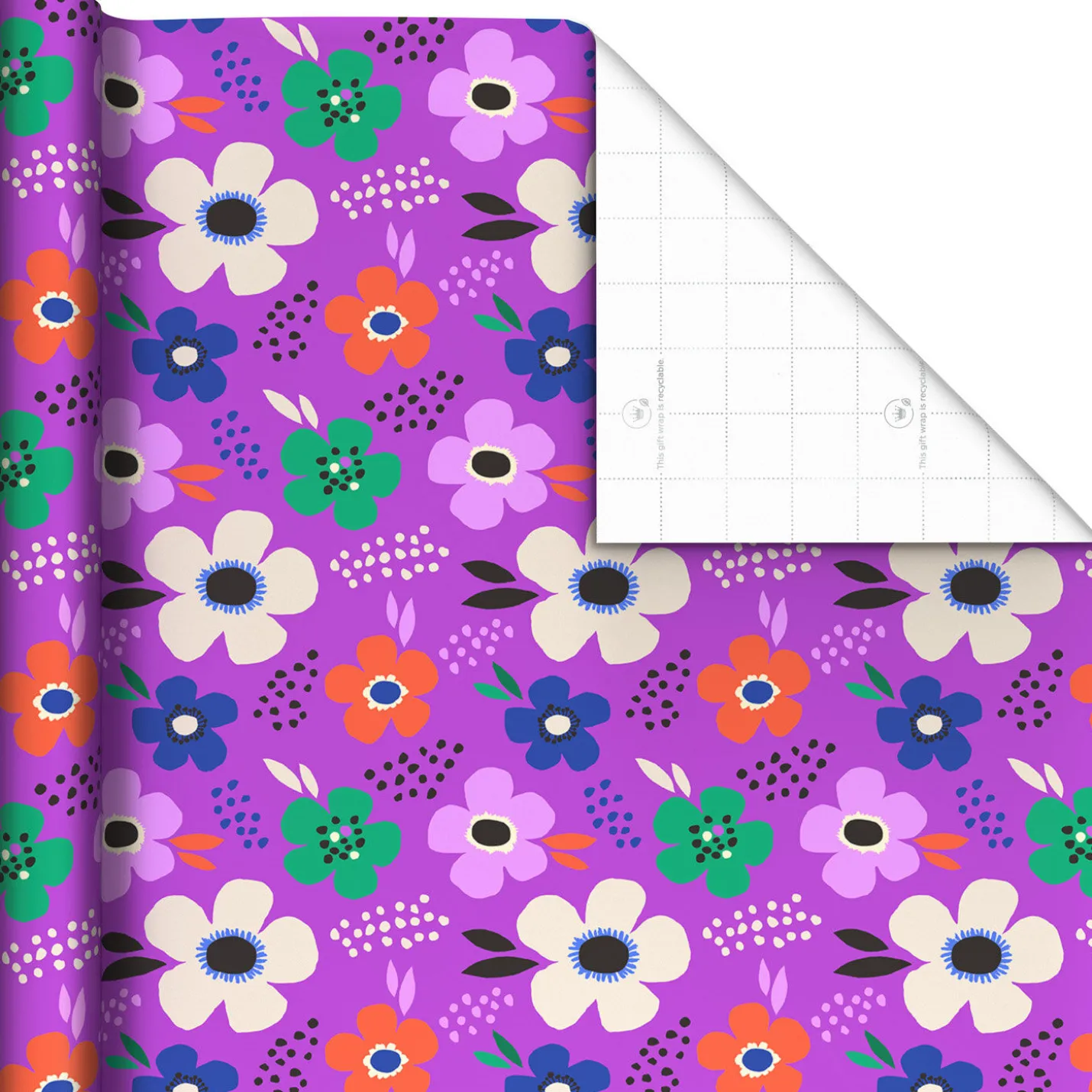 Lavender-Scented Bold Flowers on Purple Wrapping Paper Roll, 15 sq. ft.