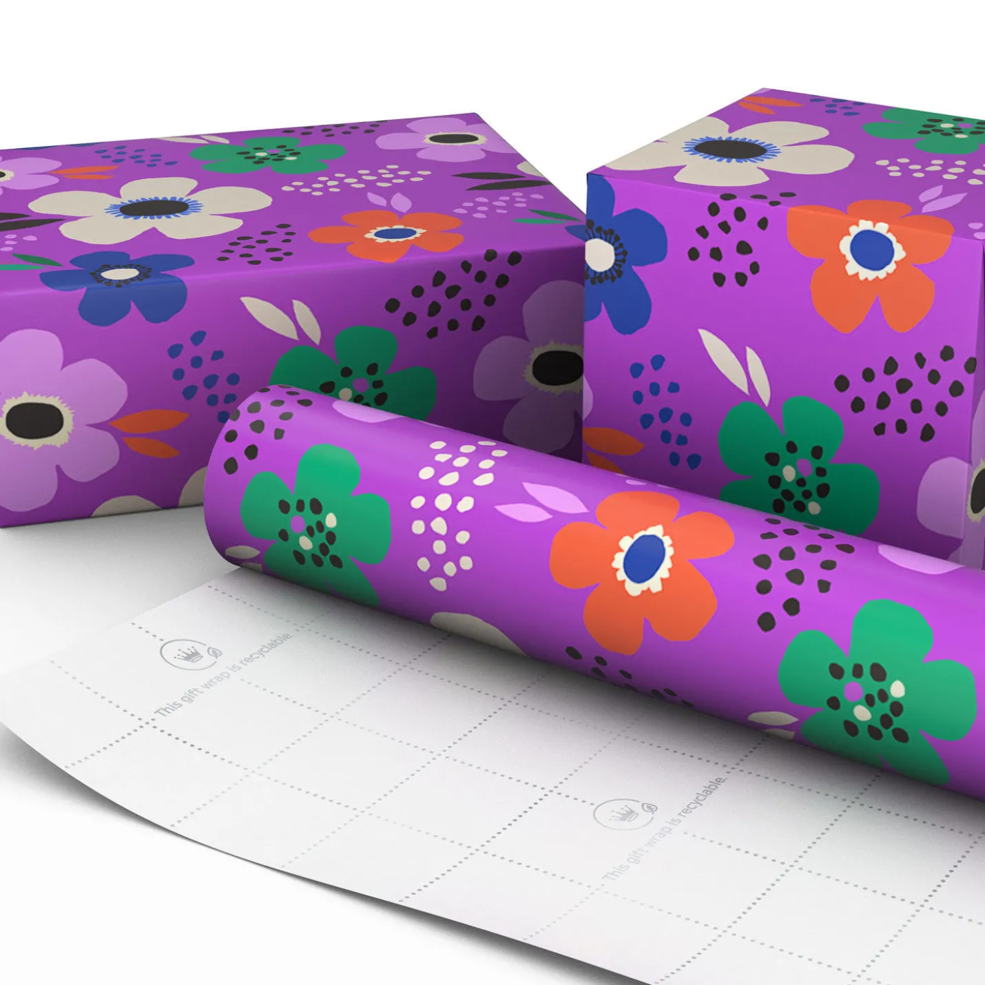 Lavender-Scented Bold Flowers on Purple Wrapping Paper Roll, 15 sq. ft.