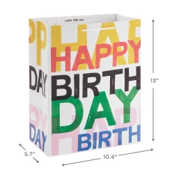 13" Layered Lettering Large Birthday Gift Bag