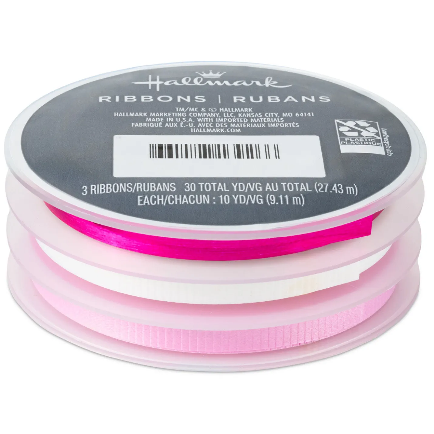 Light Pink/White/Metallic Hot Pink 3-Pack Curling Ribbon, 90' total