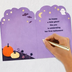 Little Purple Monster First Halloween Card for Girl