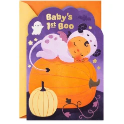 Little Purple Monster First Halloween Card for Girl