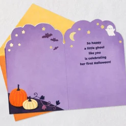 Little Purple Monster First Halloween Card for Girl