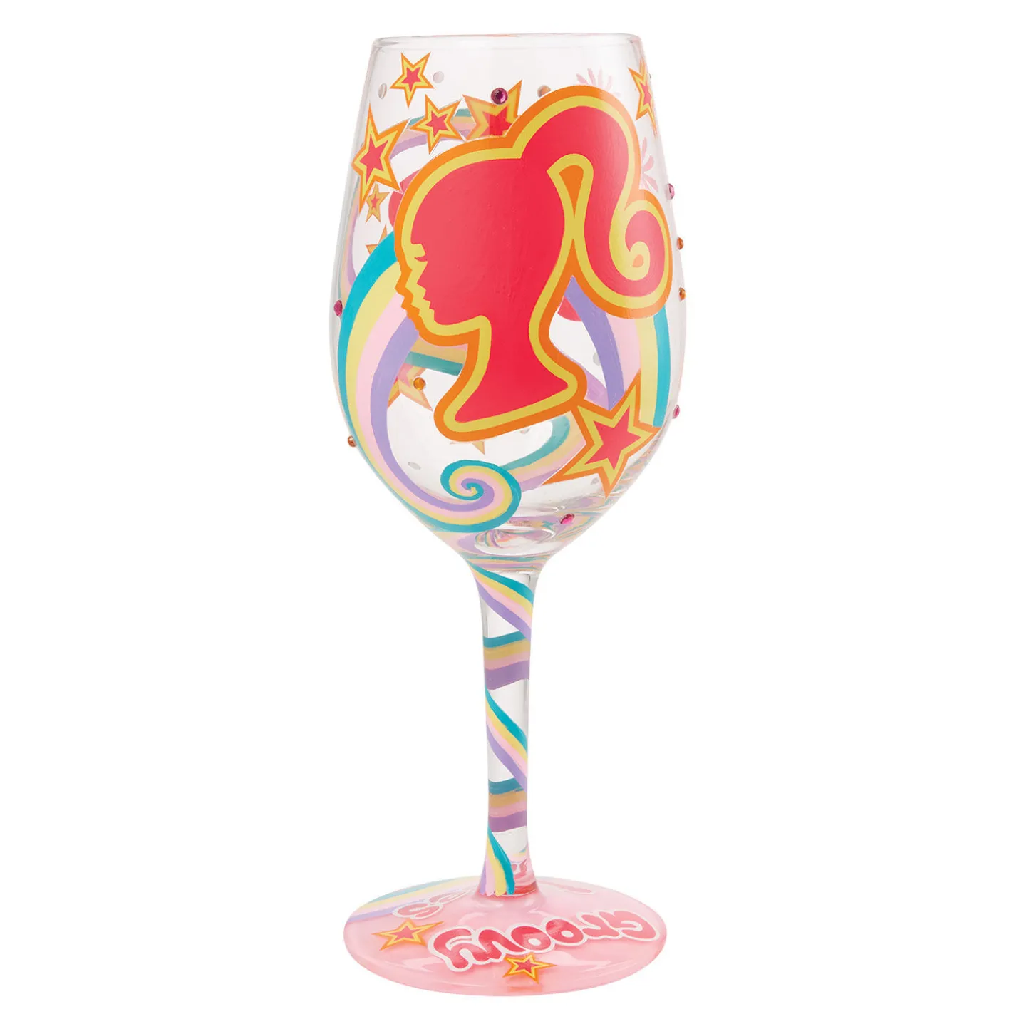 Lolita Barbie The Original Fashionista Handpainted Wine Glass, 15 oz.