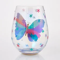 Lolita Bejeweled Butterfly Stemless Handpainted Wine Glass, 20 oz.