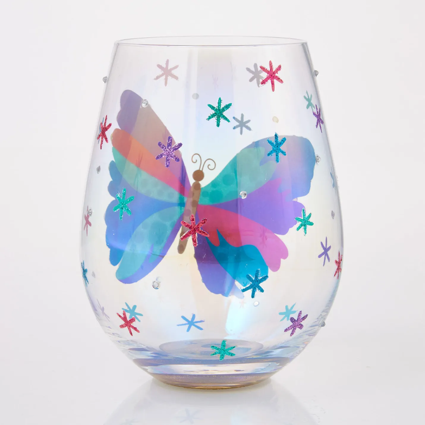 Lolita Bejeweled Butterfly Stemless Handpainted Wine Glass, 20 oz.