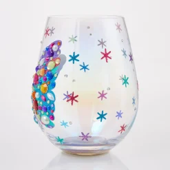 Lolita Bejeweled Butterfly Stemless Handpainted Wine Glass, 20 oz.
