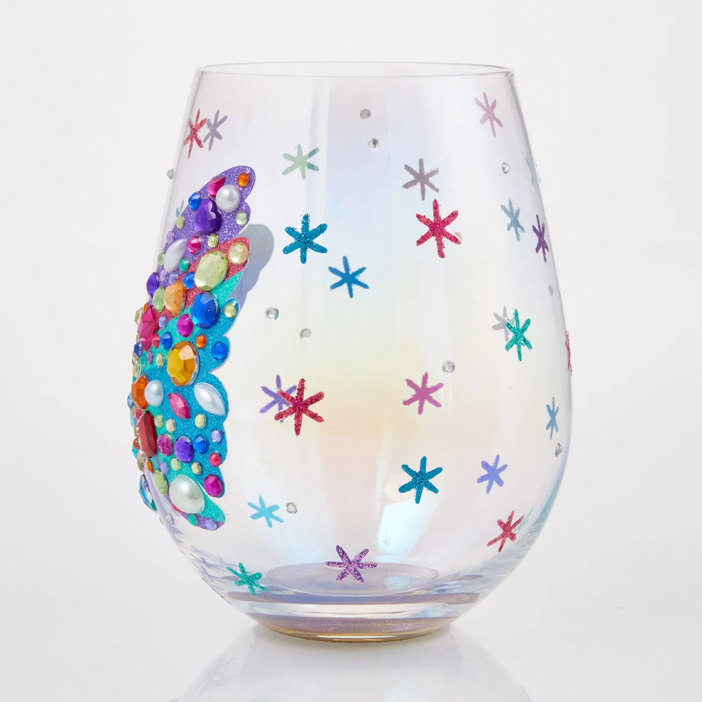 Lolita Bejeweled Butterfly Stemless Handpainted Wine Glass, 20 oz.