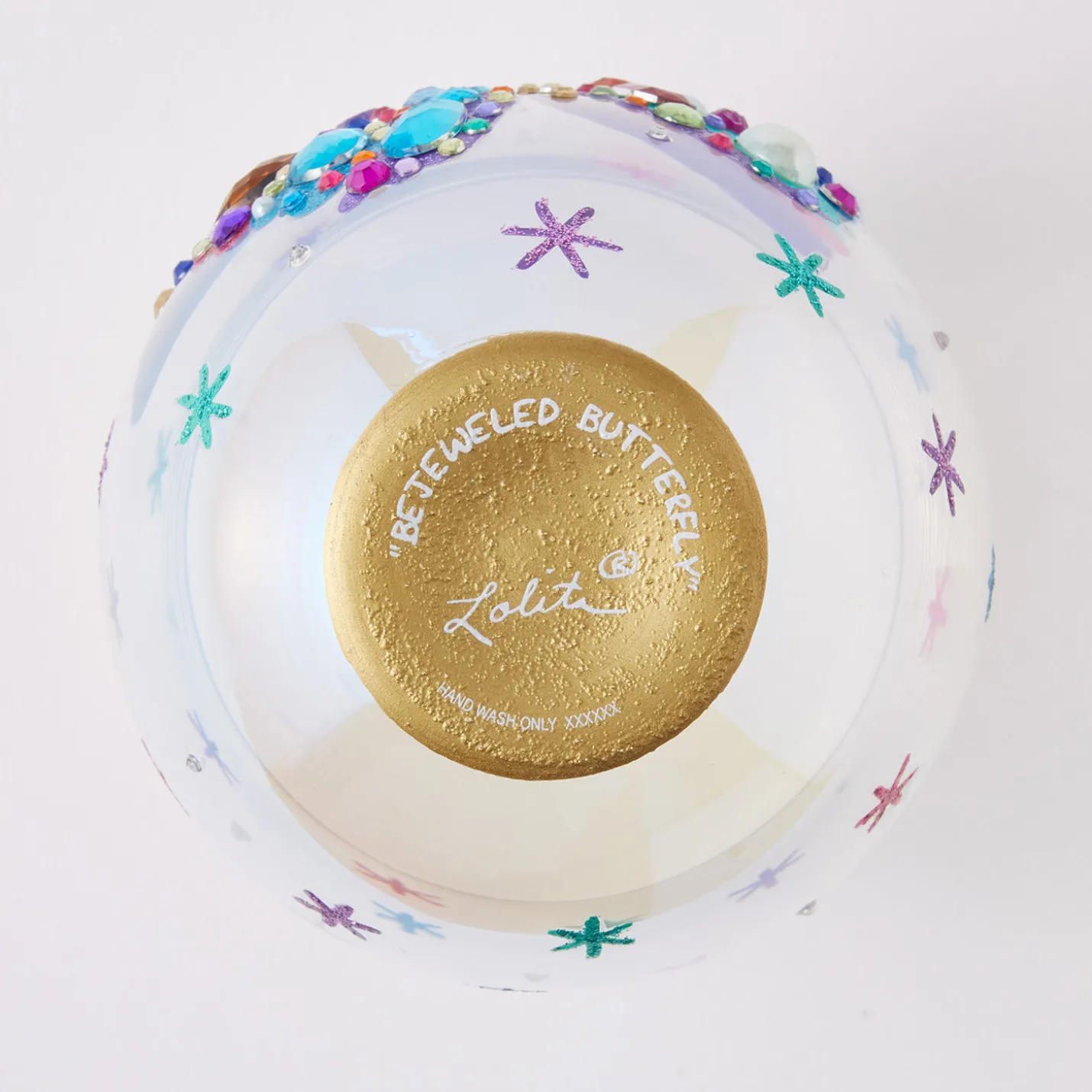 Lolita Bejeweled Butterfly Stemless Handpainted Wine Glass, 20 oz.