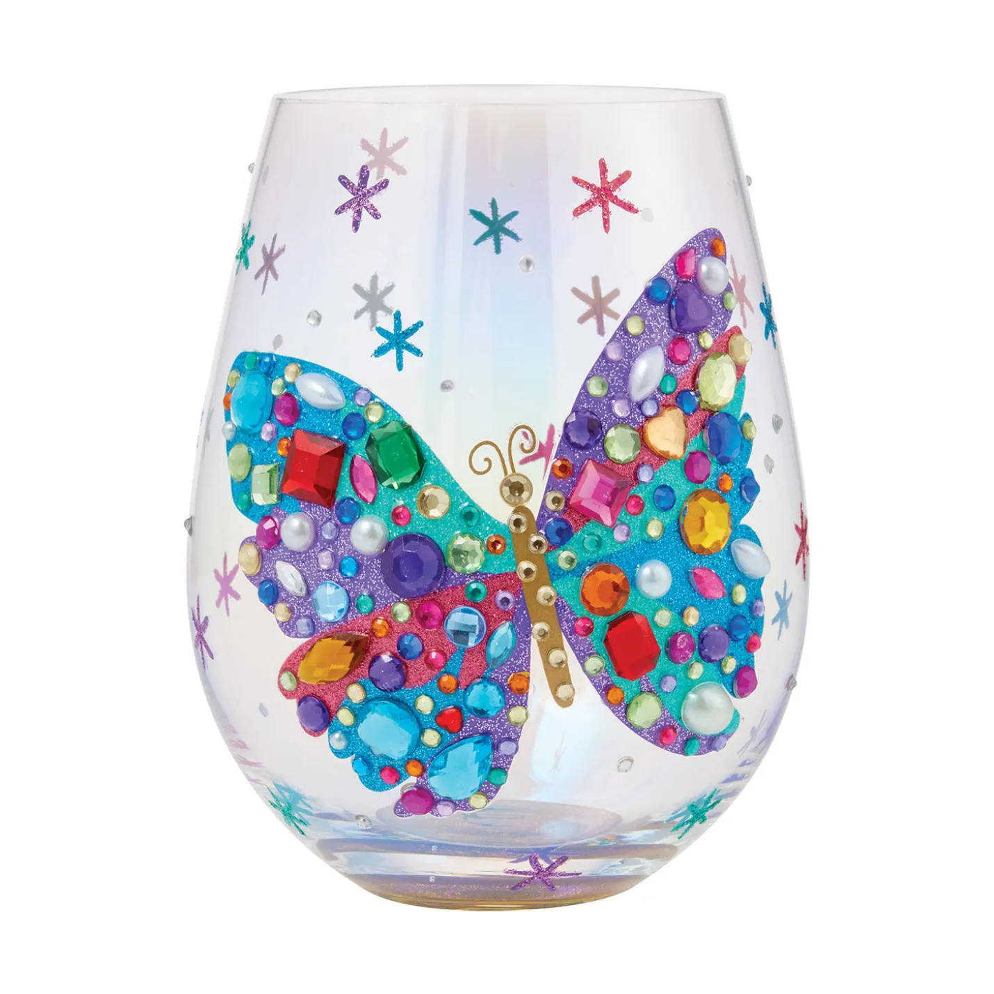 Lolita Bejeweled Butterfly Stemless Handpainted Wine Glass, 20 oz.