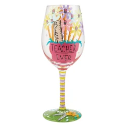 Lolita Best Teacher Ever Handpainted Wine Glass, 15 oz.