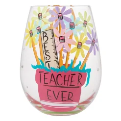 Lolita Best Teacher Handpainted Stemless Wine Glass, 20 oz.