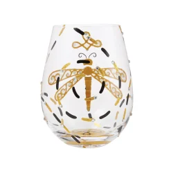 Lolita Dazzling Dragonfly Handpainted Stemless Wine Glass, 20 oz.