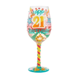 Lolita Happy 21st Birthday Handpainted Wine Glass, 15 oz.