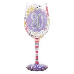 Lolita Happy 80th Birthday Handpainted Wine Glass, 15 oz.