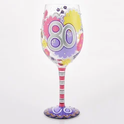Lolita Happy 80th Birthday Handpainted Wine Glass, 15 oz.