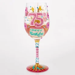 Lolita Happy 75th Birthday Handpainted Wine Glass, 15 oz.