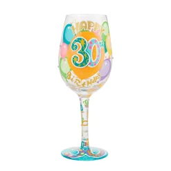 Lolita Happy 30th Birthday Handpainted Wine Glass, 15 oz.