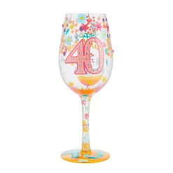 Lolita Happy 40th Birthday Handpainted Wine Glass, 15 oz.