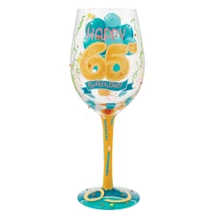 Lolita Happy 65th Birthday Handpainted Wine Glass, 15 oz.