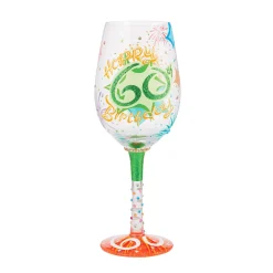 Lolita Happy 60th Birthday Handpainted Wine Glass, 15 oz.