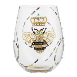 Lolita Queen Bee Handpainted Stemless Wine Glass, 20 oz.